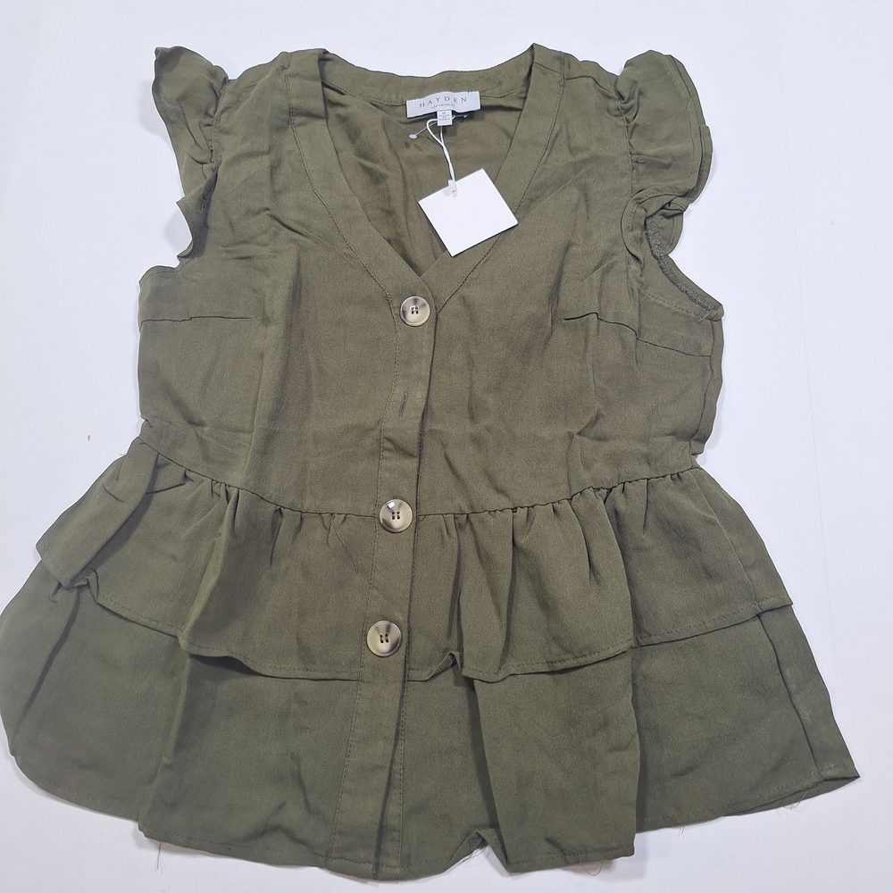 Hayden Olive Green Blouse with Ruffle Accents